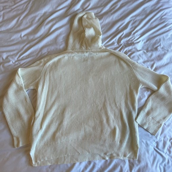 NWOT J.Crew Ribbed Cotton Cashmere Pullover Hoodie Sweater in Cream - L - Picture 3 of 6
